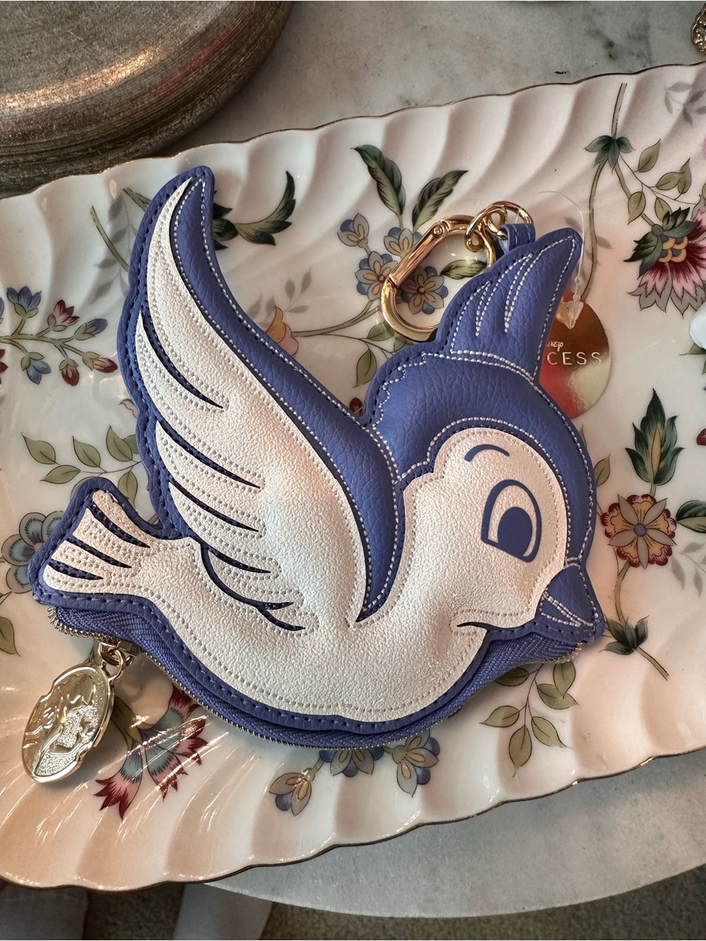 NWT Disney Blue & White Flying Bird Coin Pouch bag charm-keychain